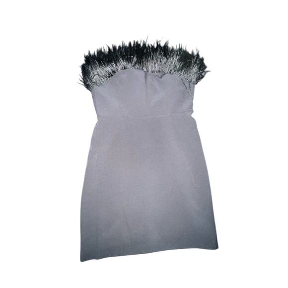NWT SAM EDELMAN BLACK Feather Trim Strapless Minidress - Picture 5 of 7